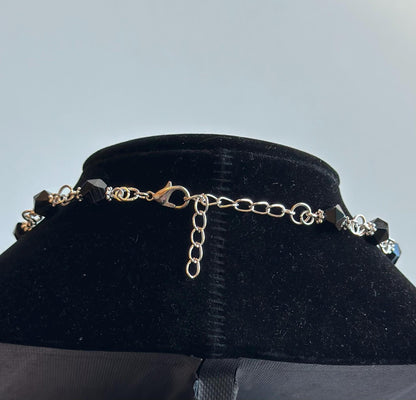 Banded Agate & Snake Vertebrae Necklace – Silver Chain Gothic Jewelry, Bone and Gemstone Statement Necklace
