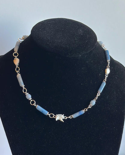 Snake Vertebrae and Blue Lace Agate Necklace - Gothic, Witch, Bone Jewelry