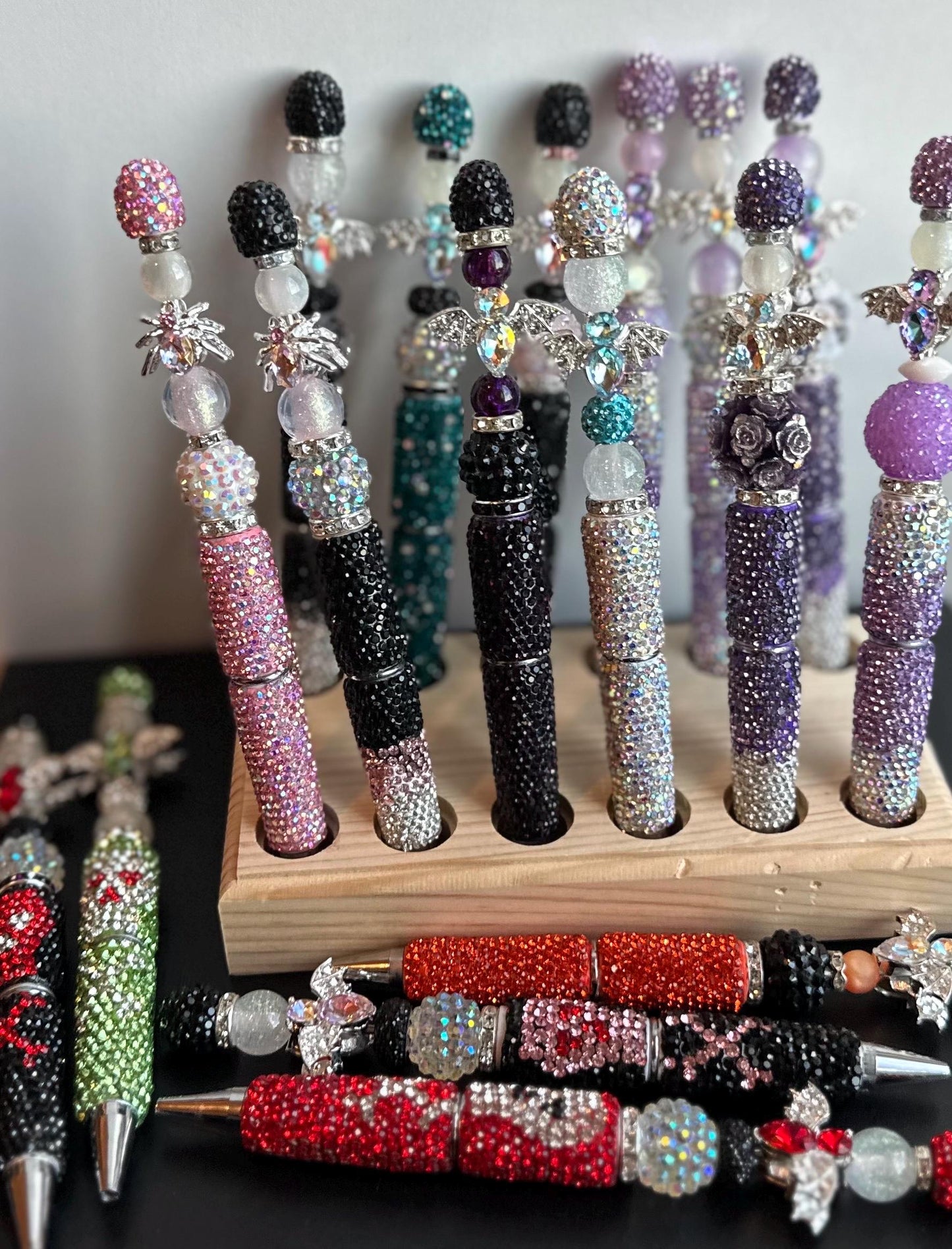 Gothic Glam Rhinestone Pen – Crystal Bat Charm Pen, Sparkly Beaded Gift, Fancy Writing Pen, Bedazzled Desk Accessory
