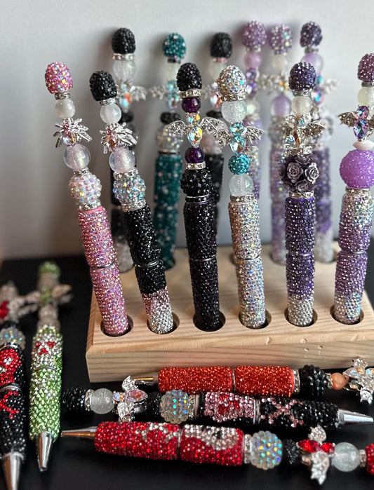 Gothic Glam Rhinestone Pen – Crystal Bat Charm Pen, Sparkly Beaded Gift, Fancy Writing Pen, Bedazzled Desk Accessory
