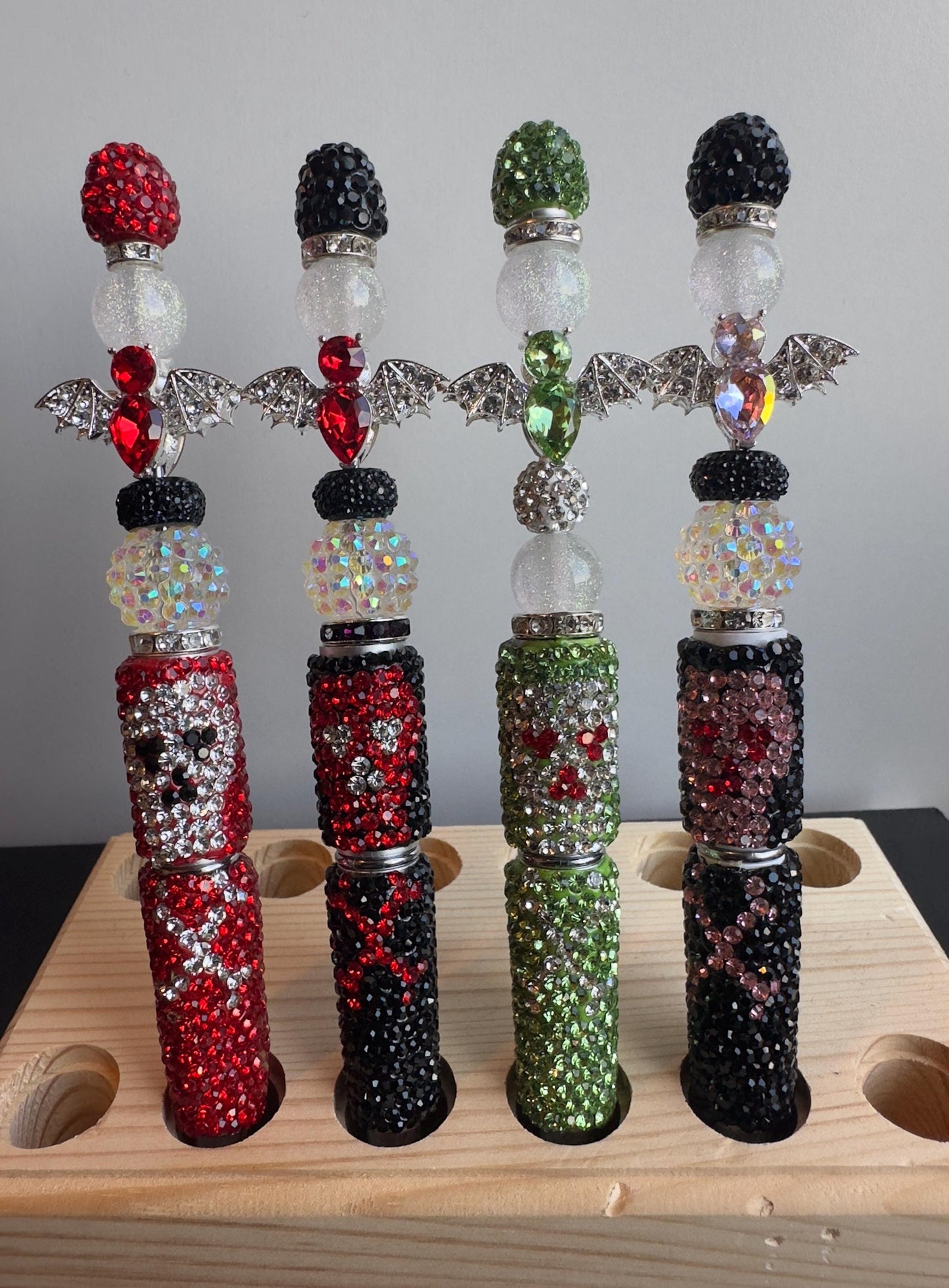 Gothic Glam Rhinestone Pen – Crystal Bat Charm Pen, Sparkly Beaded Gift, Fancy Writing Pen, Bedazzled Desk Accessory