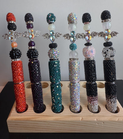 Gothic Glam Rhinestone Pen – Crystal Bat Charm Pen, Sparkly Beaded Gift, Fancy Writing Pen, Bedazzled Desk Accessory