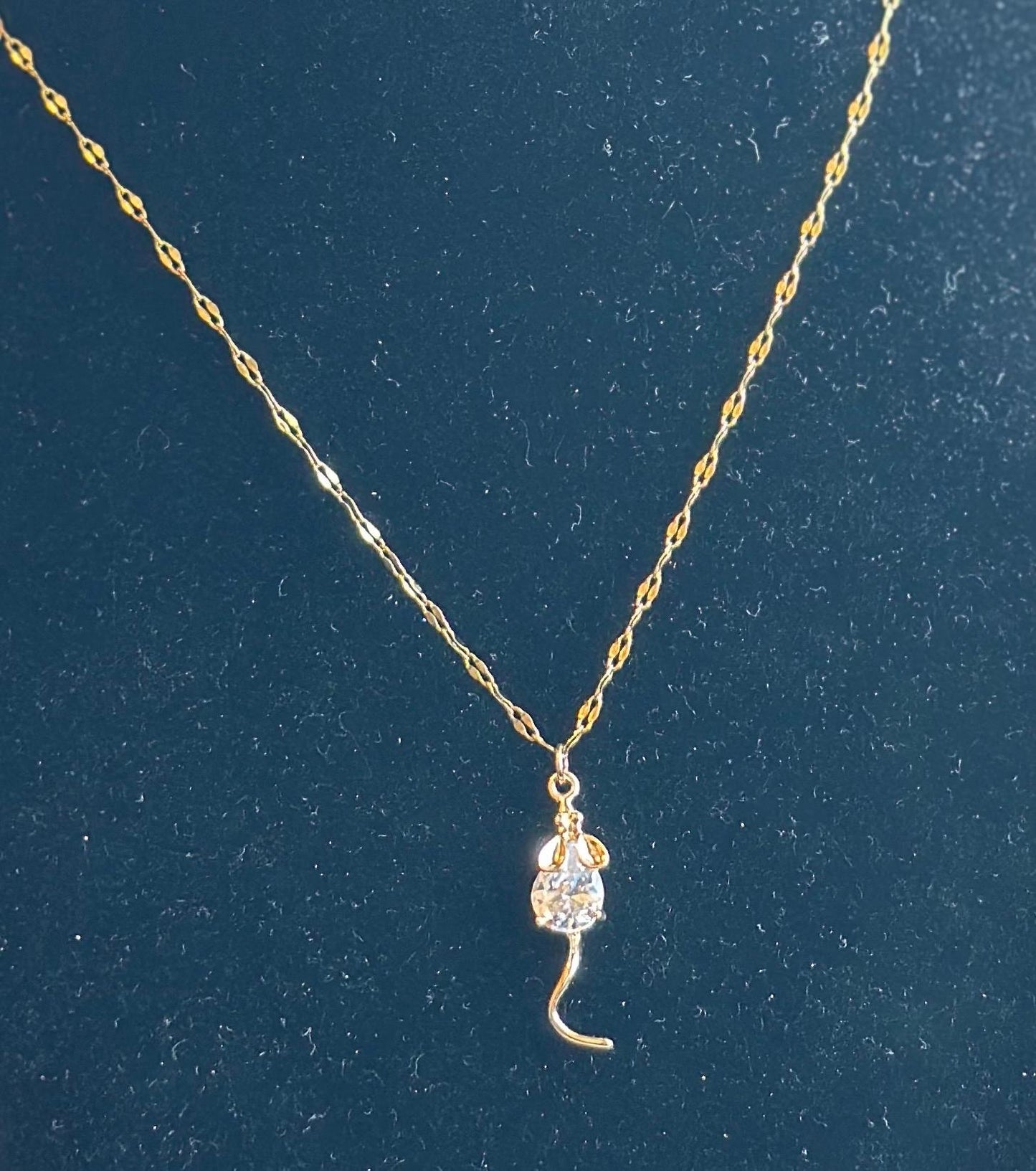 Mouse Pendant Necklace 14k Gold Over Stainless Steel with CZ Stone – Halloween Minimalist Jewelry