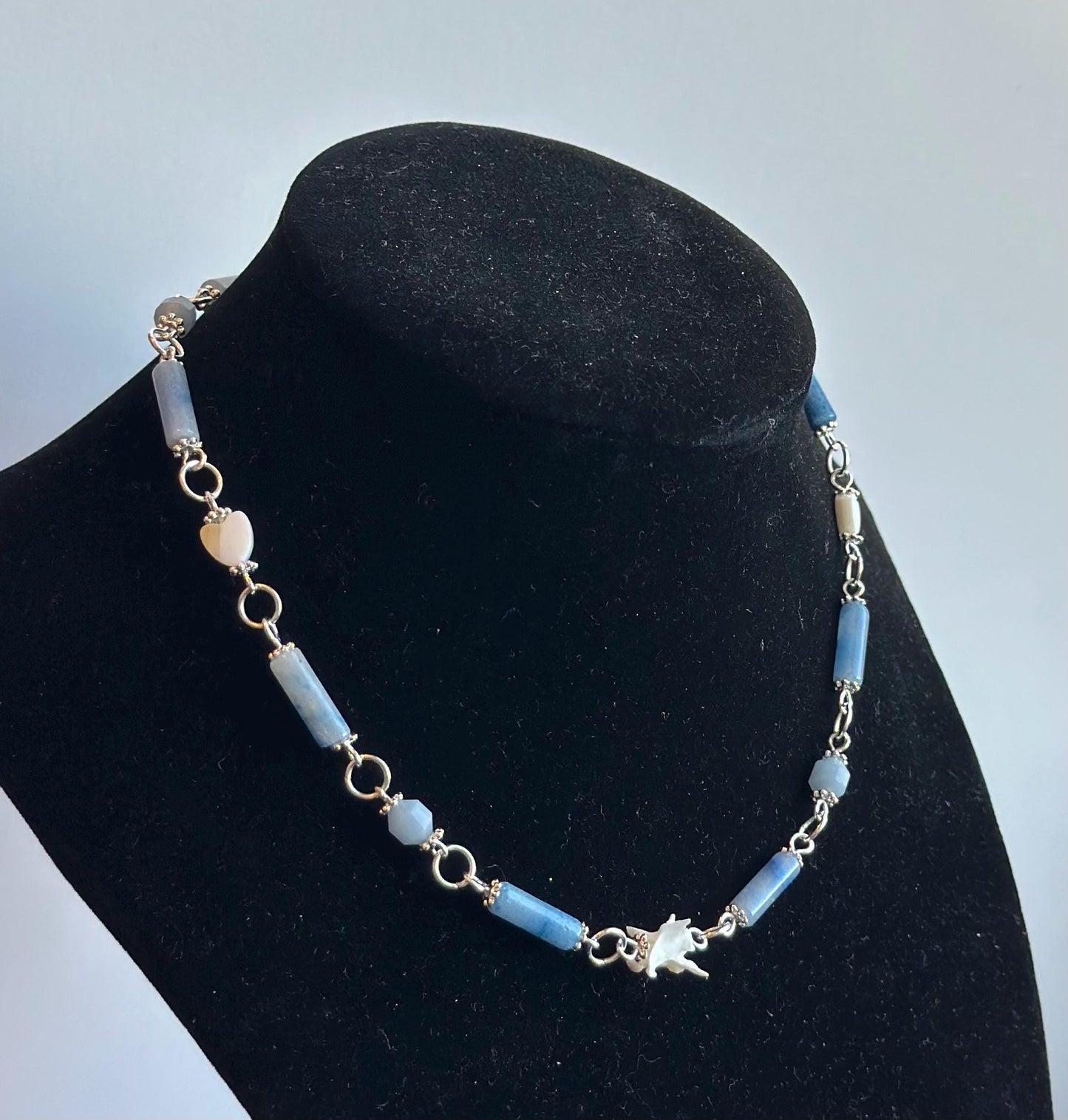 Snake Vertebrae and Blue Lace Agate Necklace - Gothic, Witch, Bone Jewelry