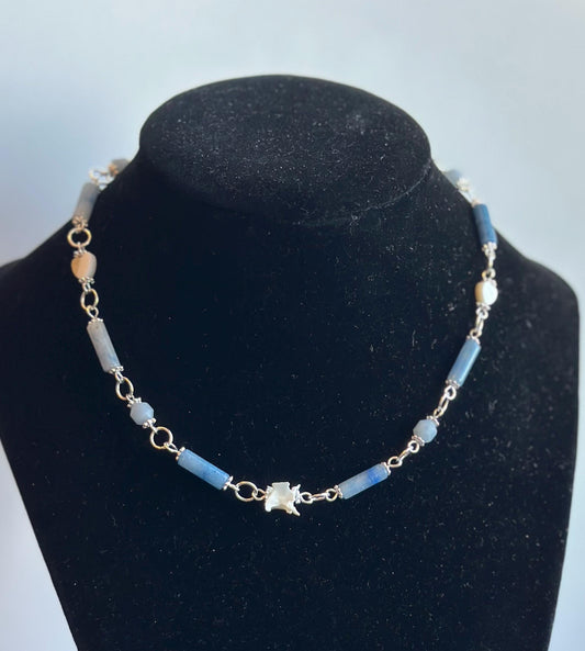 Snake Vertebrae and Blue Lace Agate Necklace - Gothic, Witch, Bone Jewelry