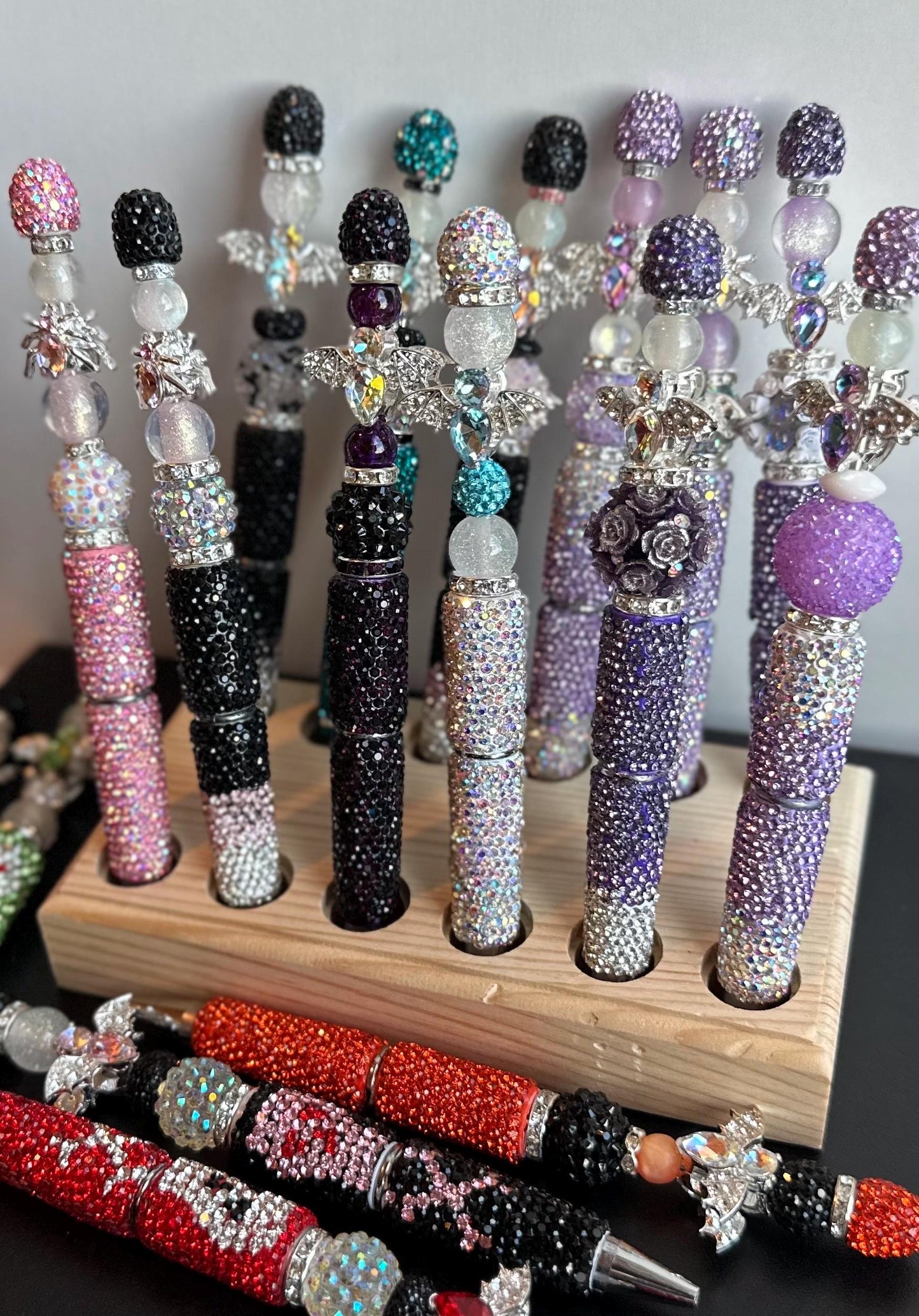 Gothic Glam Rhinestone Pen – Crystal Bat Charm Pen, Sparkly Beaded Gift, Fancy Writing Pen, Bedazzled Desk Accessory