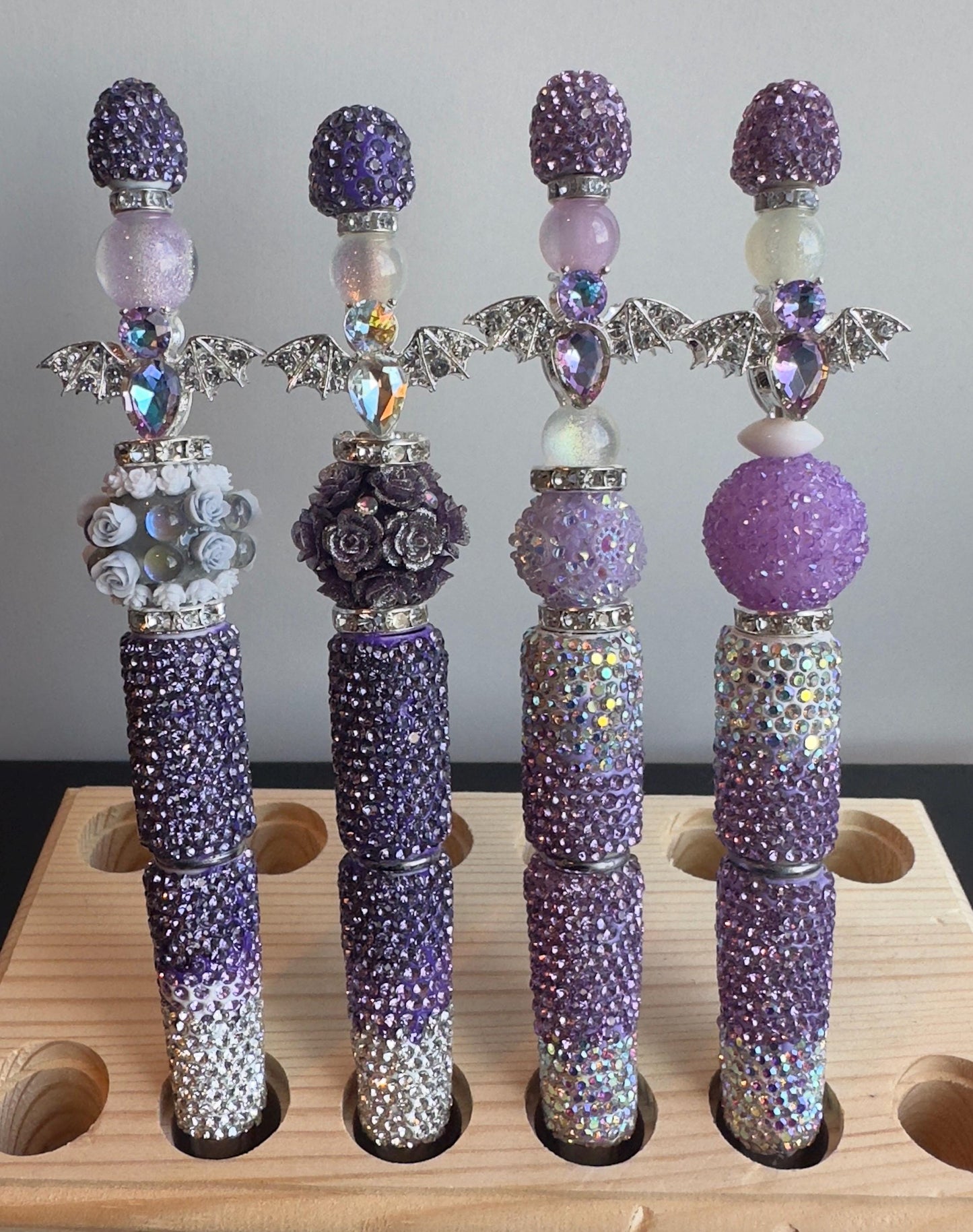 Gothic Glam Rhinestone Pen – Crystal Bat Charm Pen, Sparkly Beaded Gift, Fancy Writing Pen, Bedazzled Desk Accessory