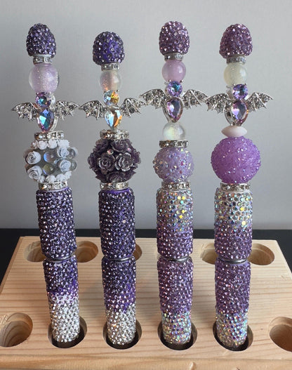 Gothic Glam Rhinestone Pen – Crystal Bat Charm Pen, Sparkly Beaded Gift, Fancy Writing Pen, Bedazzled Desk Accessory