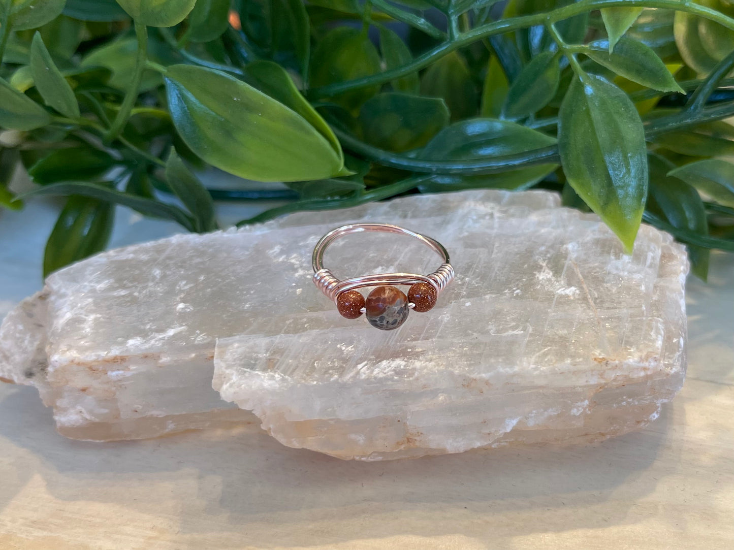 Ocean Jasper & Goldstone | 3 Stone Ring