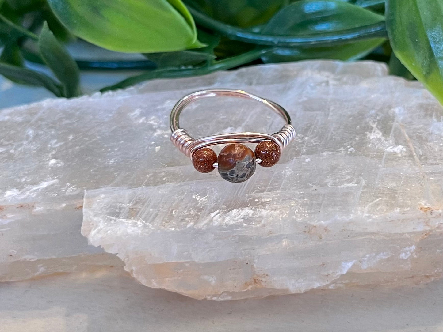 Ocean Jasper & Goldstone | 3 Stone Ring