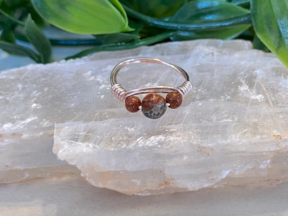 Ocean Jasper & Goldstone | 3 Stone Ring