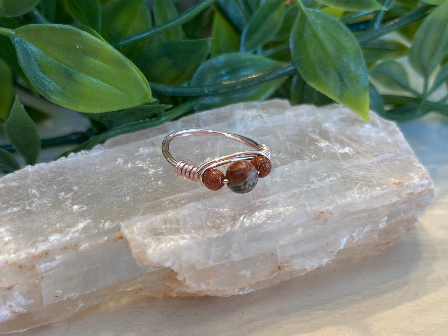 Ocean Jasper & Goldstone | 3 Stone Ring