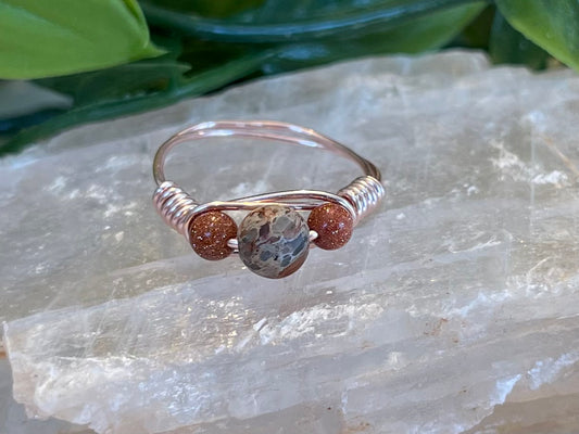 Ocean Jasper & Goldstone | 3 Stone Ring