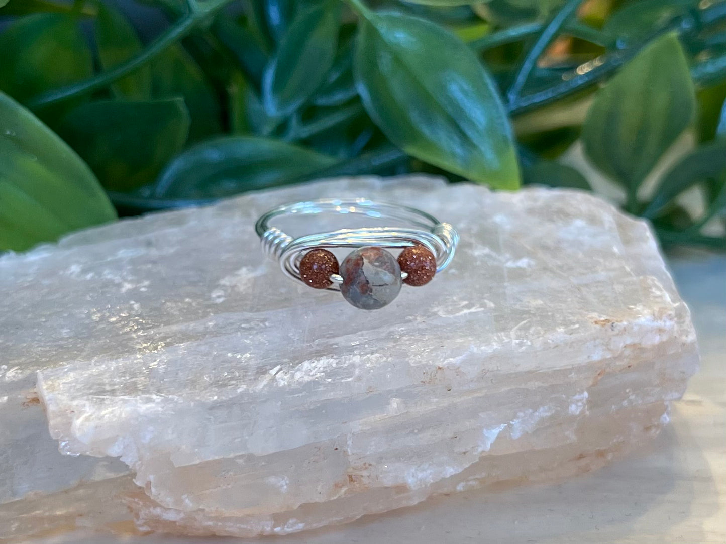 Ocean Jasper & Goldstone | 3 Stone Ring