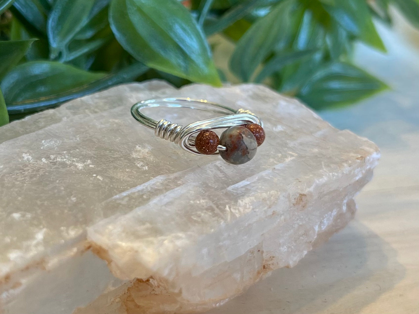 Ocean Jasper & Goldstone | 3 Stone Ring