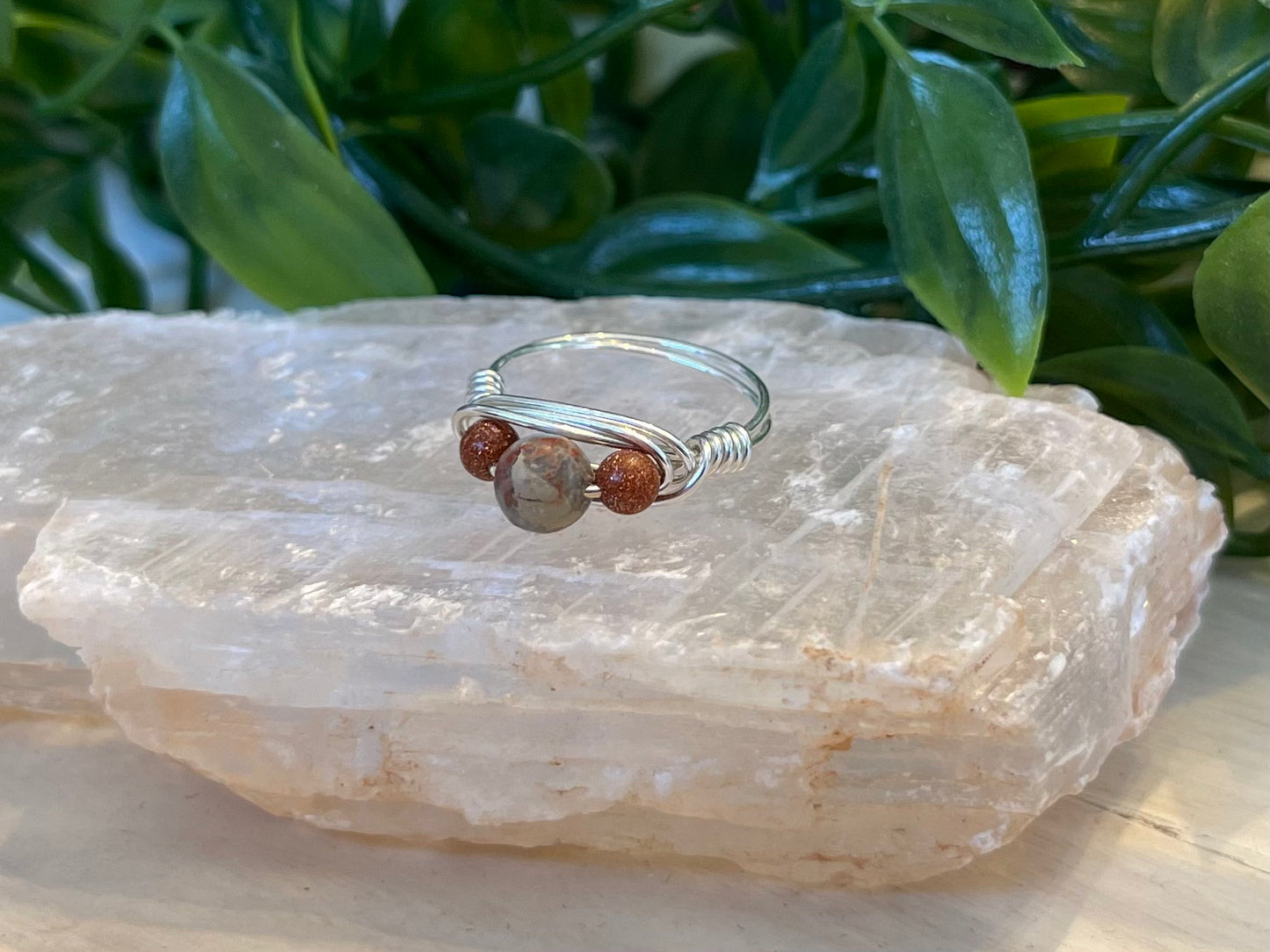 Ocean Jasper & Goldstone | 3 Stone Ring