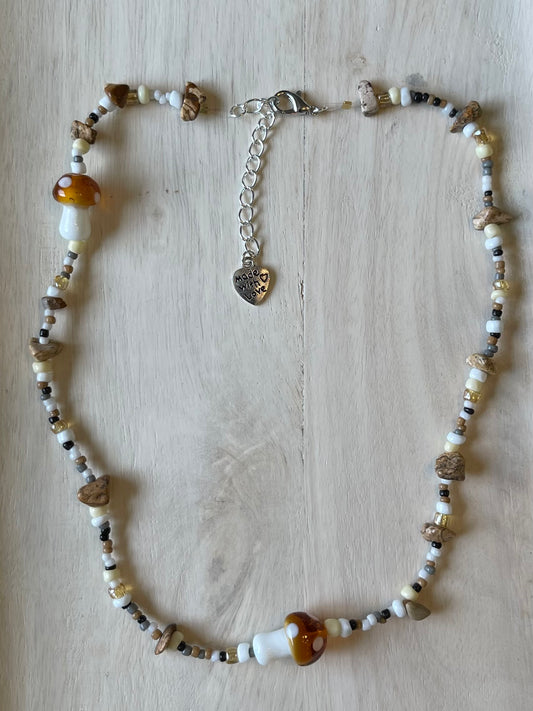 Brown Mushroom Jasper Seed Bead Necklace